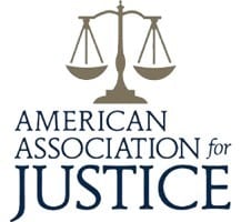 Logo of the American Association for Justice with scales of justice above the organization's name.