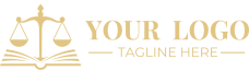 Illustration of a logo featuring balanced scales above an open book, with the words "Your Logo" and "Tagline Here" beside it.