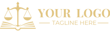 Illustration of a logo featuring balanced scales above an open book, with the words "Your Logo" and "Tagline Here" beside it.