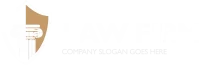 Logo featuring a shield with a column, adjacent to the text "Law Firm" and placeholder slogan "Company Slogan Goes Here" in light tones.