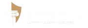 Logo featuring a shield with a column, adjacent to the text "Law Firm" and placeholder slogan "Company Slogan Goes Here" in light tones.